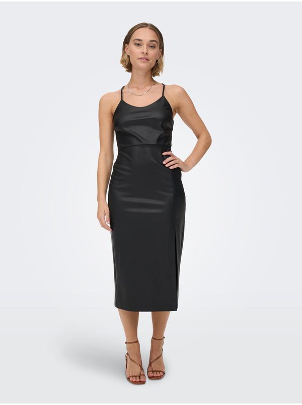 Only Black women's faux leather dress with straps ONLY Rina