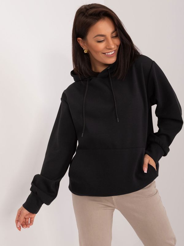 Fashionhunters Black women's kangaroo sweatshirt with drawstrings