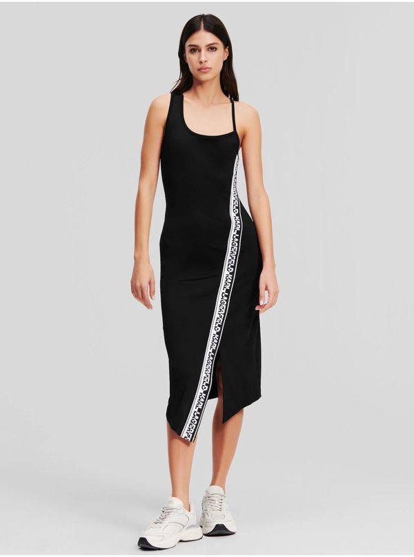 Karl Lagerfeld Black Women's Midi Dress KARL LAGERFELD Logo Tape Jersey Dress - Women