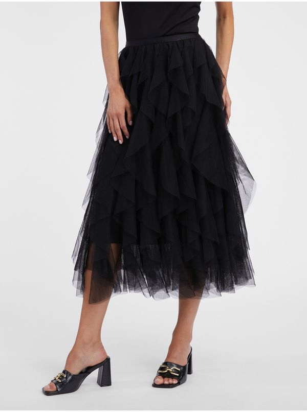 Orsay Black women's midi skirt with ruffles ORSAY