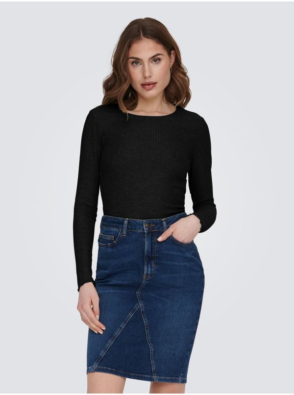 Only Black Women's Ribbed Long Sleeve T-Shirt ONLY Emma - Women