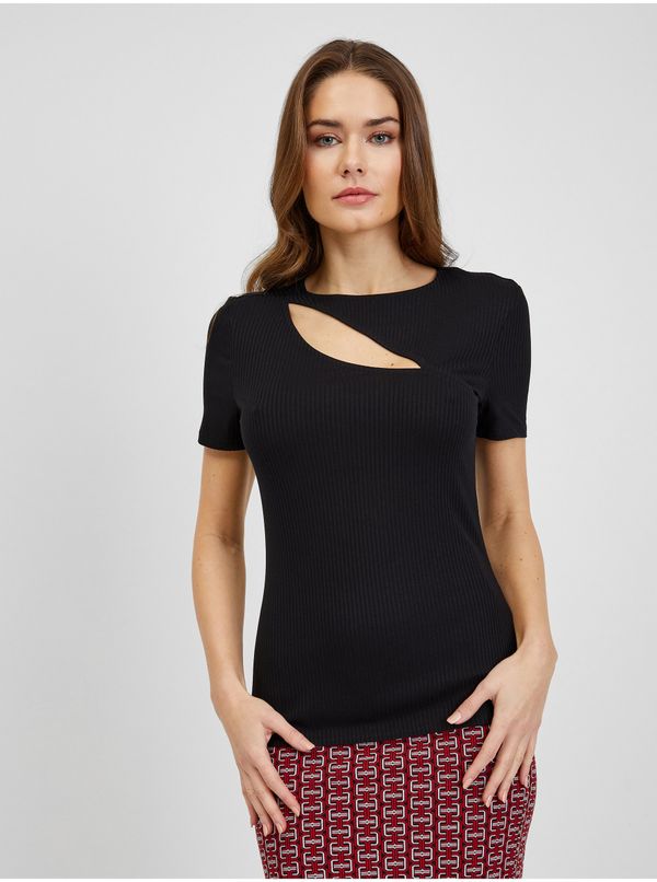 Orsay Black Women's Ribbed T-shirt with Neckline ORSAY - Women