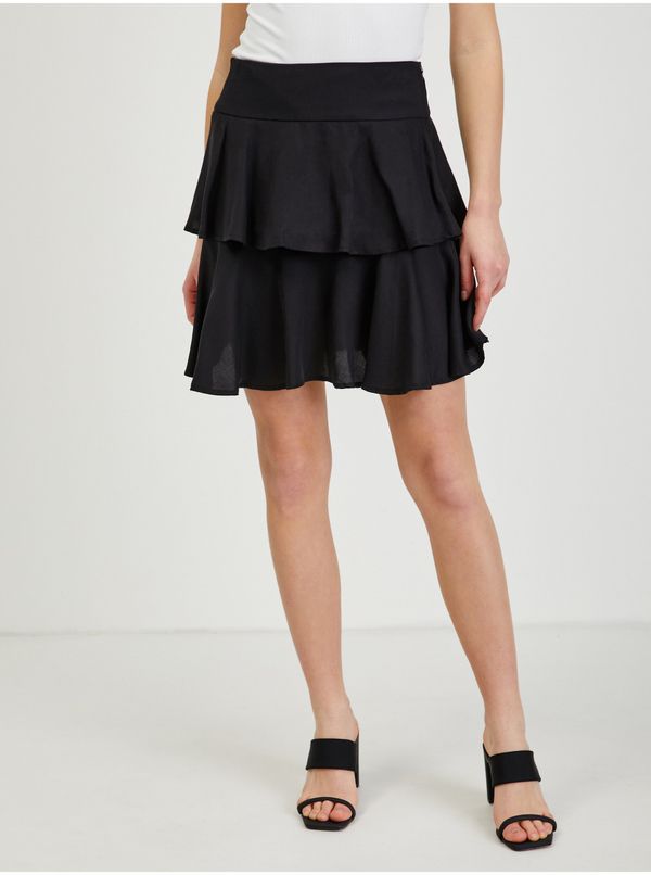 Orsay Black women's ruffled skirt with linen blend ORSAY