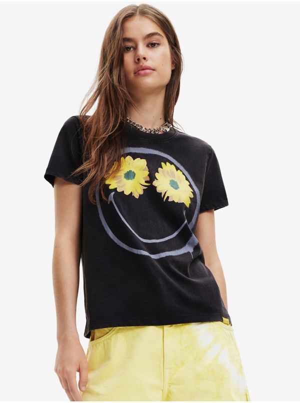 DESIGUAL Black Women's T-Shirt Desigual Margarita Smiley - Women