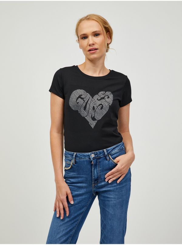 Guess Black Women's T-Shirt Guess Heart - Women