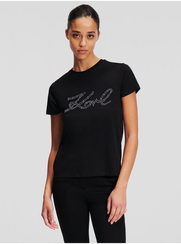 Karl Lagerfeld Black women's T-shirt KARL LAGERFELD Rhinestone Logo - Women