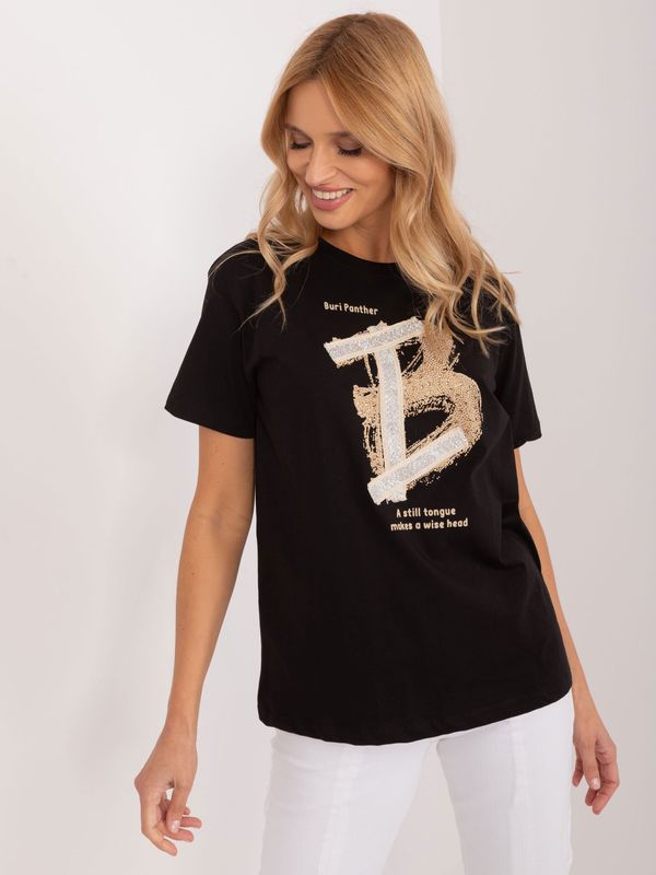 Fashionhunters Black women's T-shirt with appliqué and inscriptions