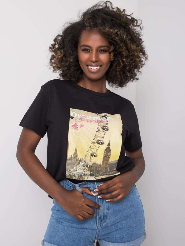 Fashionhunters Black women's T-shirt with costume jewellery applications