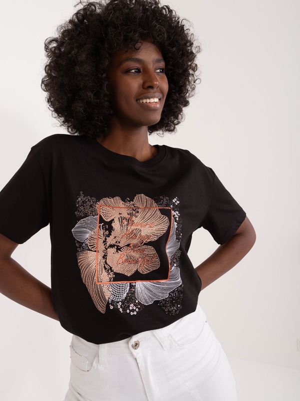 Fashionhunters Black women's T-shirt with rhinestones and sequins