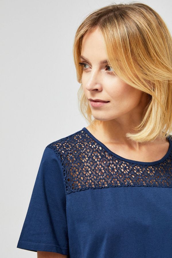 Moodo Blouse made of mixed materials - dark blue