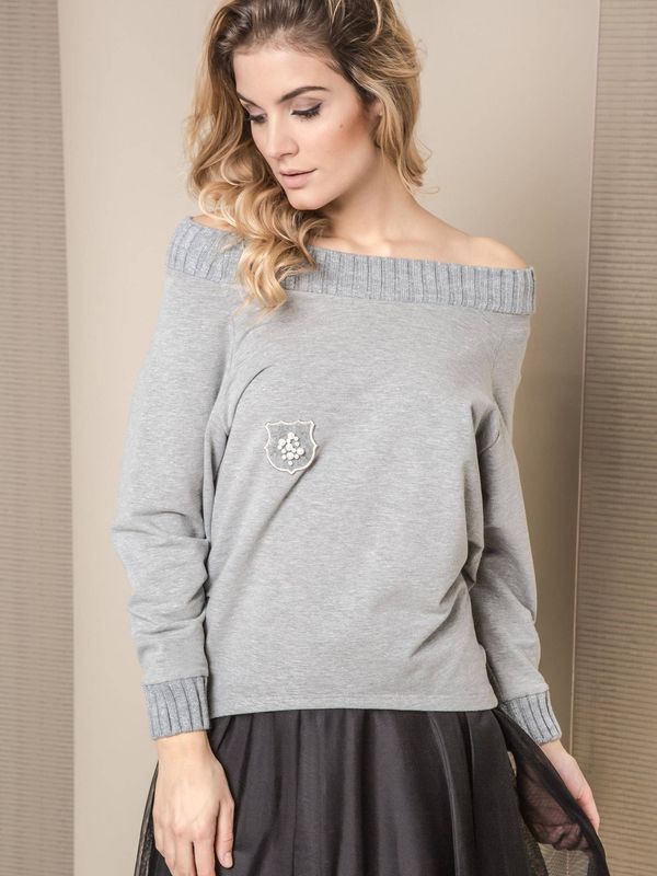 premium Blouse MI... MI with ribbing in thick fabric grey