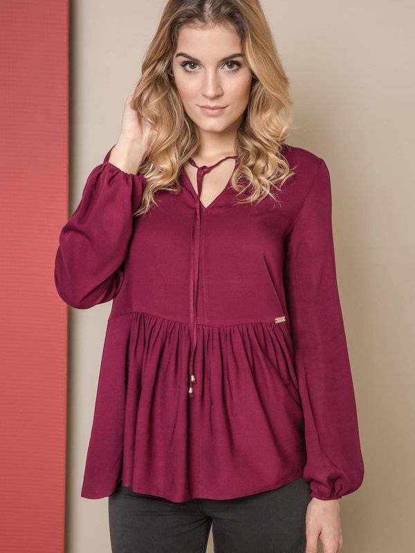 premium Blouse ONE with a wide frill burgundy