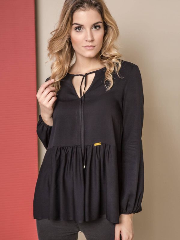 premium Blouse ONE with wide frill black