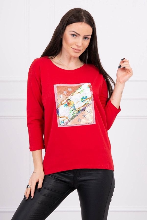 Kesi Blouse with 3D Bird red graphics