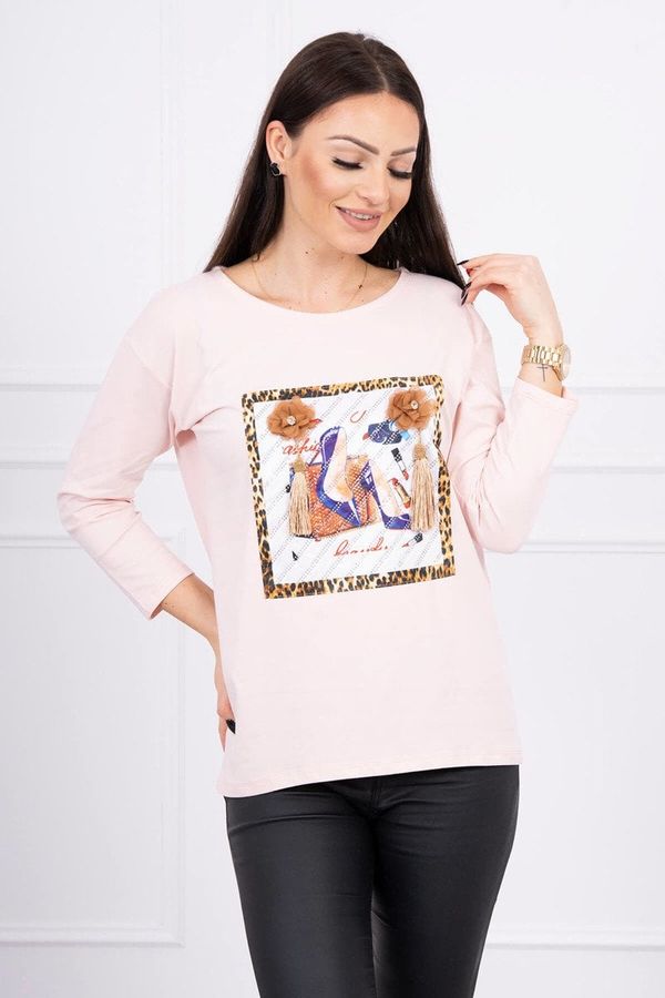 Kesi Blouse with 3D graphics and decorative pom pom powder pink