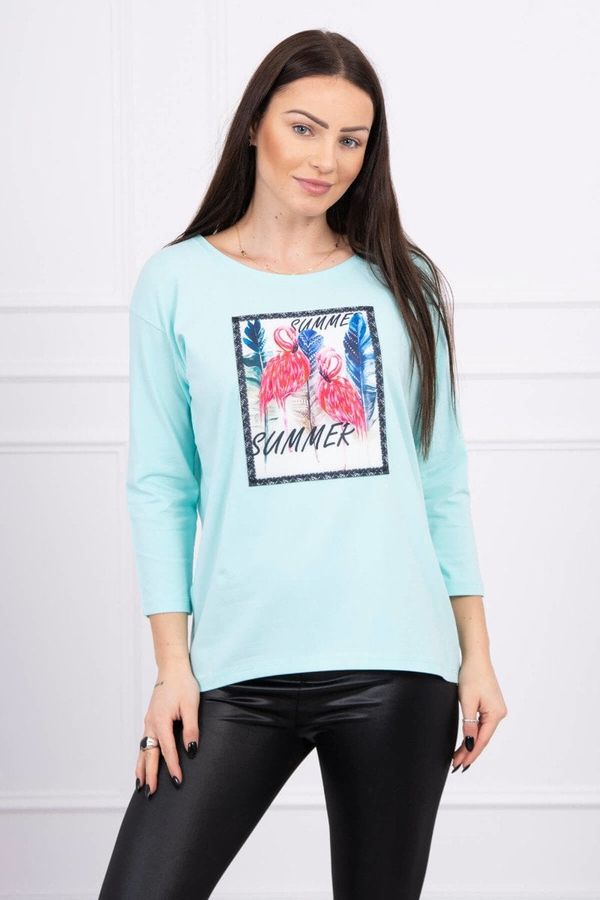 Kesi Blouse with 3D mint flamingo graphics