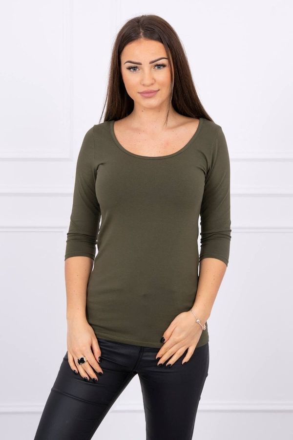 Kesi Blouse with a round neckline in khaki color