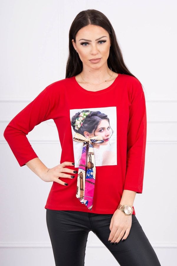 Kesi Blouse with graphics and a colorful bow 3D red