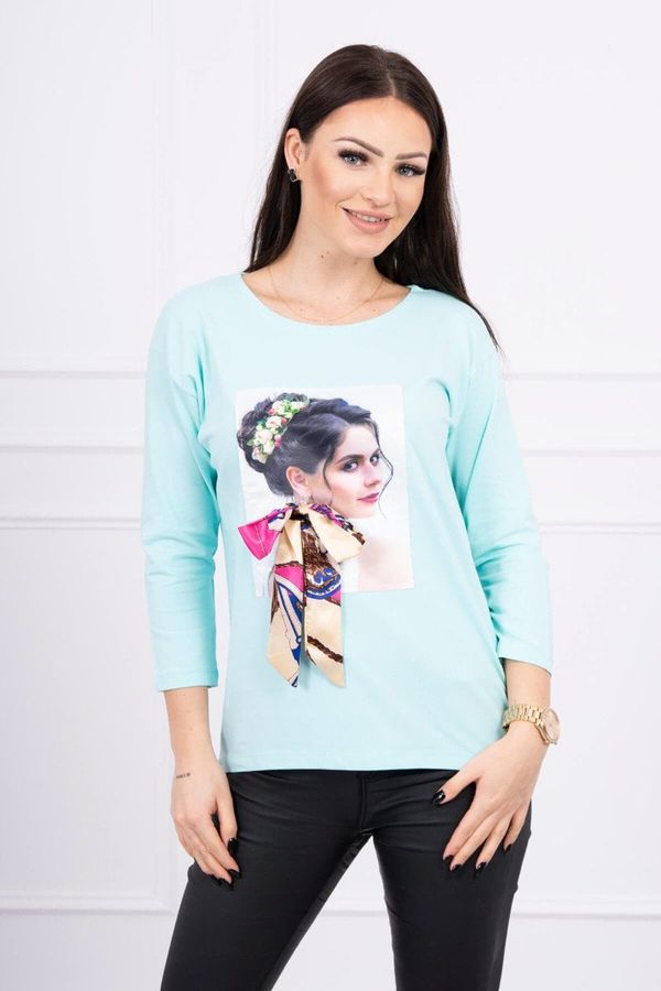 Kesi Blouse with graphics and colorful bow 3D mint