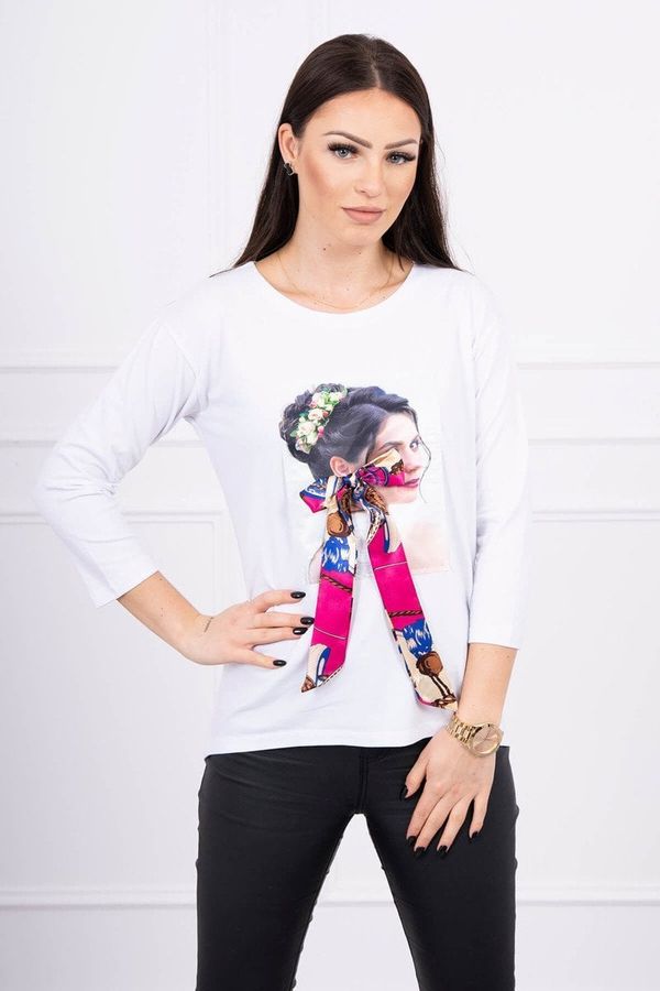 Kesi Blouse with graphics and colorful bow 3D white