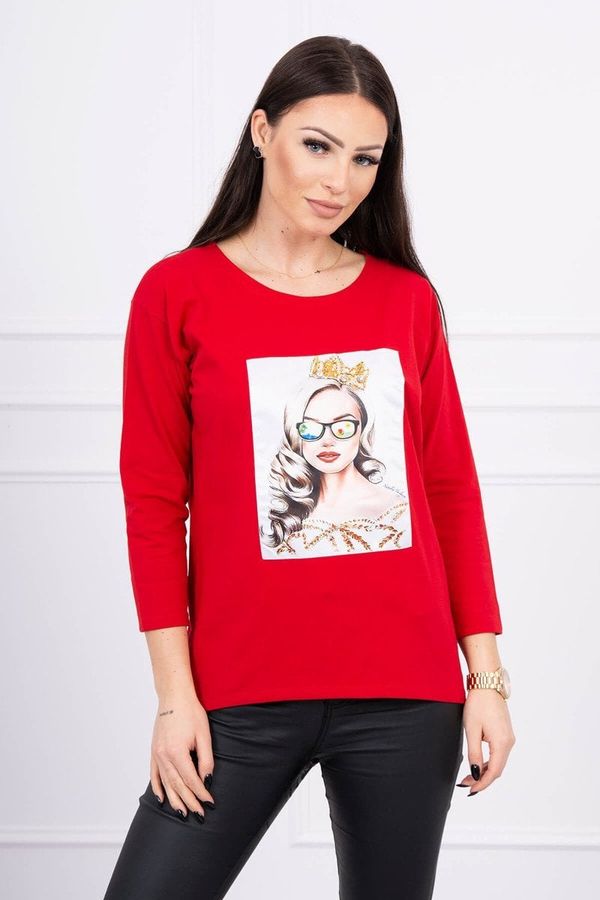 Kesi Blouse with graphics of a girl in glasses 3D red