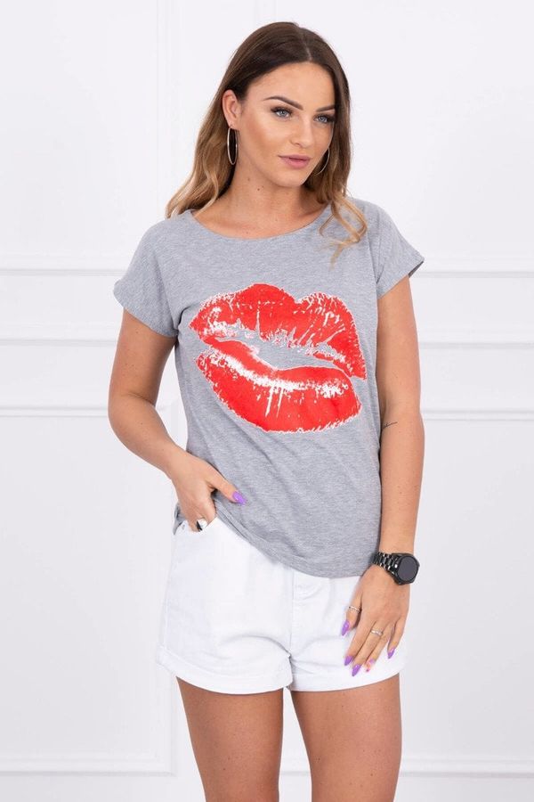 Kesi Blouse with gray lip print