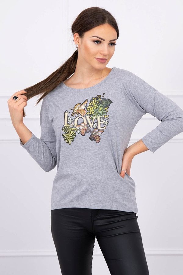 Kesi Blouse with Love print gray