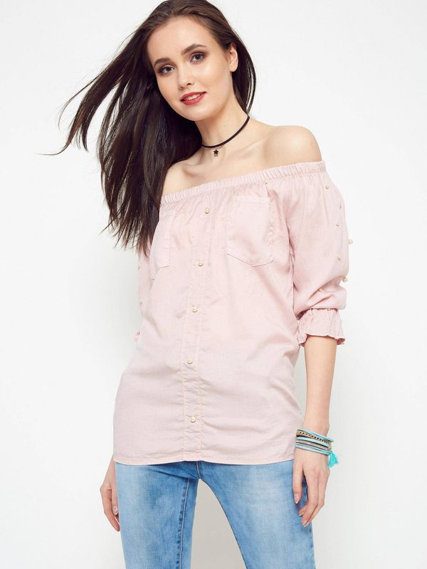 Yups Blouse with pearls revealing shoulders light pink