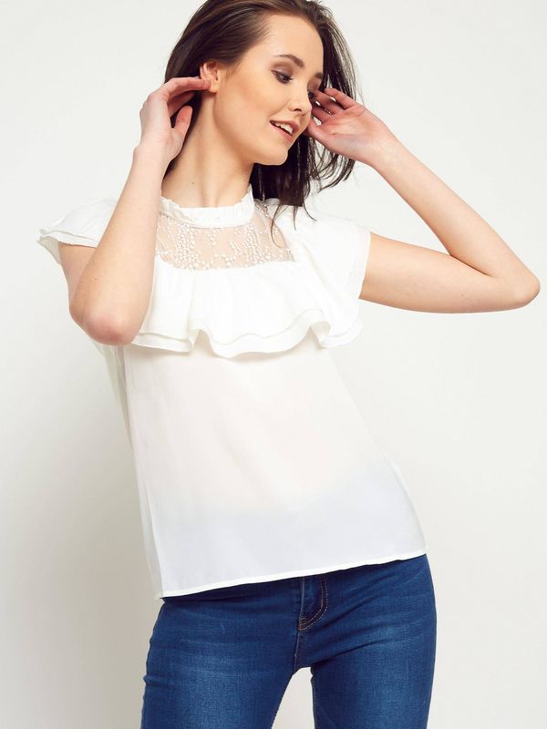 IN Vogue Blouse with stand-up collar and frill ecru