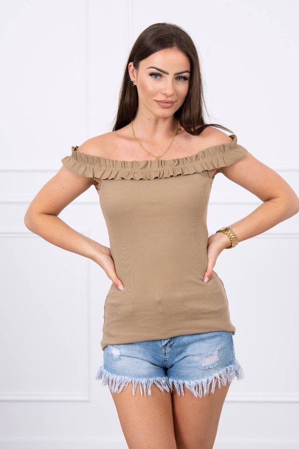 Kesi Blouse without shoulders with camel ruffles