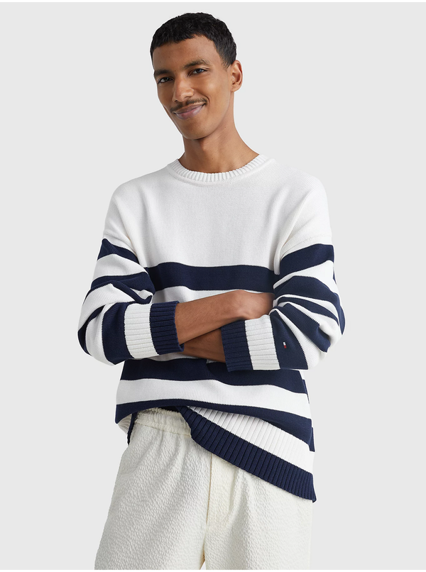 Tommy Hilfiger Blue and White Men's Striped Oversize Sweater Tommy Hilfiger Breton - Men