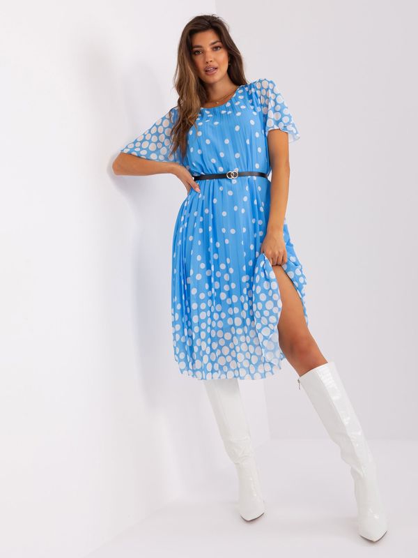 Fashionhunters Blue-and-white polka dot pleated dress