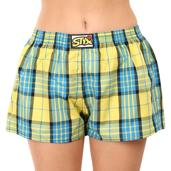 STYX Blue and yellow women's plaid boxer shorts Styx