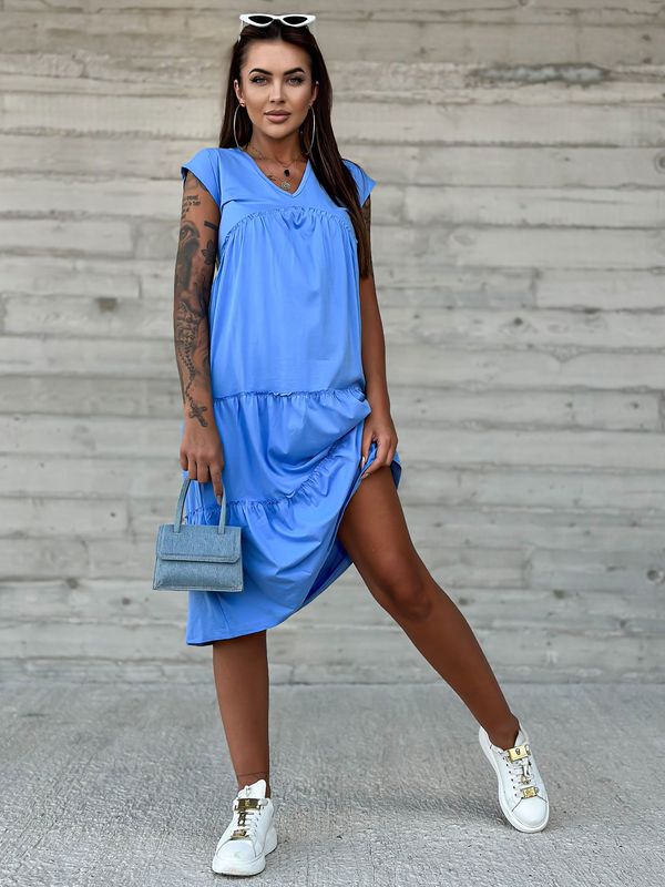 Fashionhunters Blue cotton dress with frills MAYFLIES