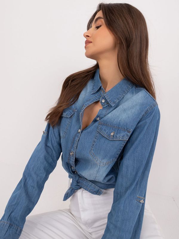 Fashionhunters Blue denim collared shirt