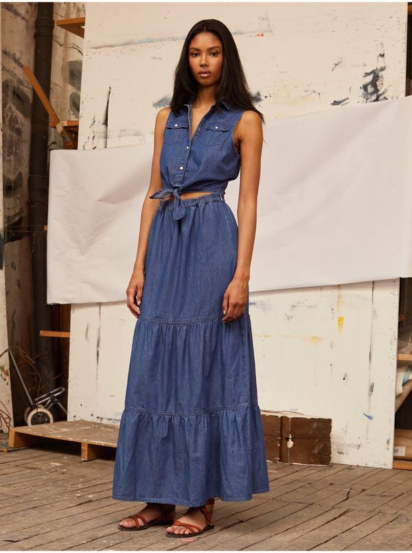 Pepe Jeans Blue Denim Shirt Maxi-dresses Pepe Jeans - Women