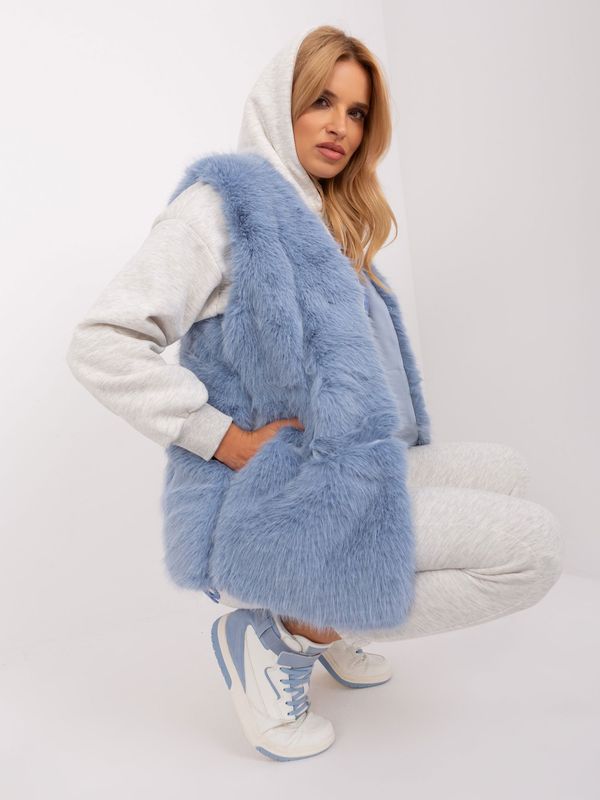 Fashionhunters Blue fur vest with fasteners