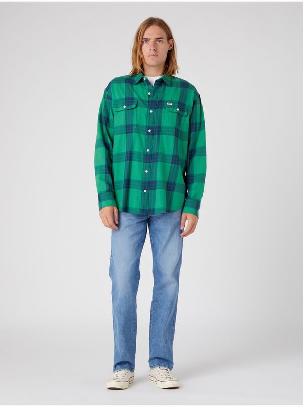 Wrangler Blue-Green Mens Plaid Shirt Wrangler - Mens