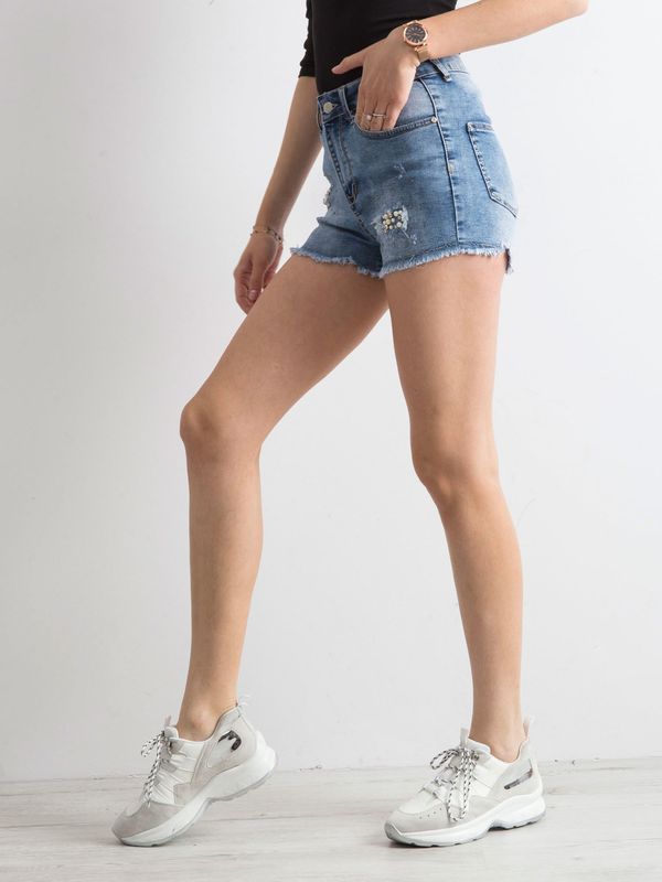 Fashionhunters Blue jean shorts with pearls