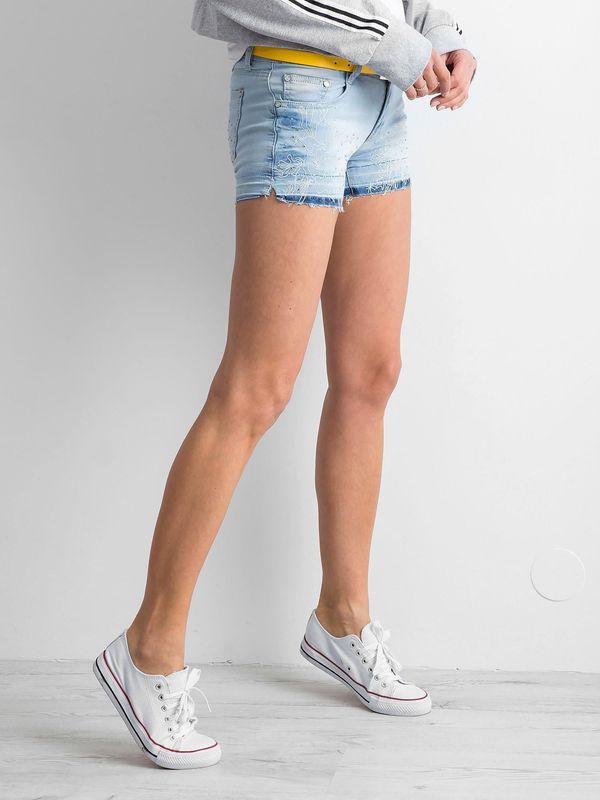 Fashionhunters Blue jean shorts with rhinestones