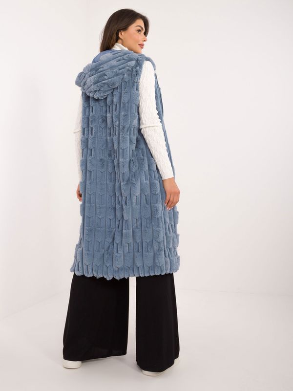 Fashionhunters Blue long fur vest with zipper