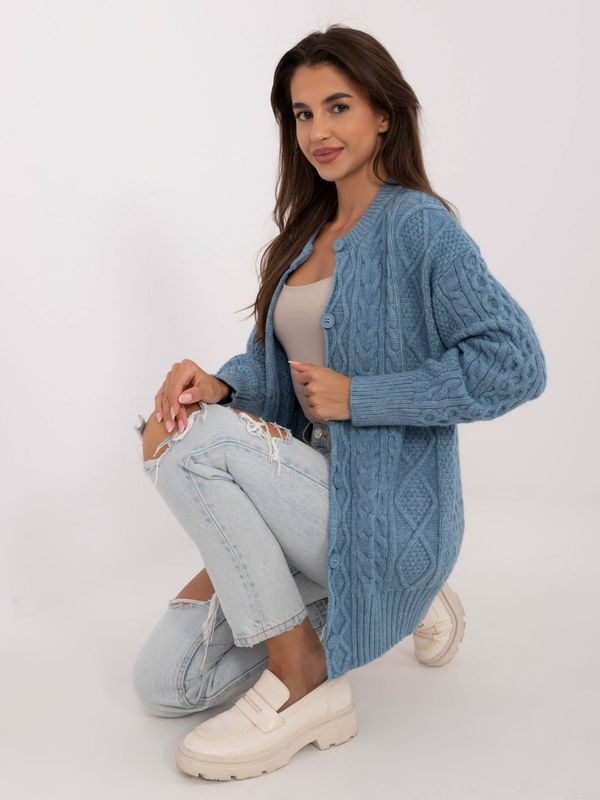 Fashionhunters Blue loose cardigan with long sleeves