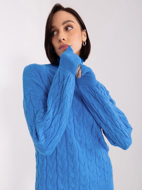 Fashionhunters Blue loose turtleneck with cables