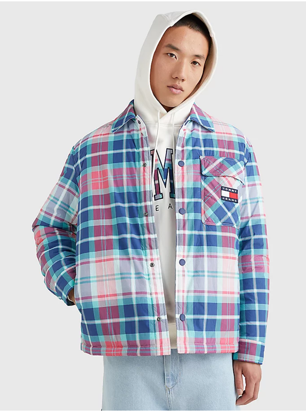 Tommy Hilfiger Blue Mens Plaid Outerwear Tommy Jeans - Men