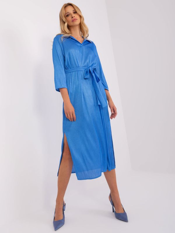 Fashionhunters Blue midi cocktail dress with slits