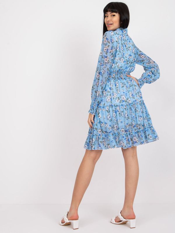 Fashionhunters Blue minidress with floral print and collar