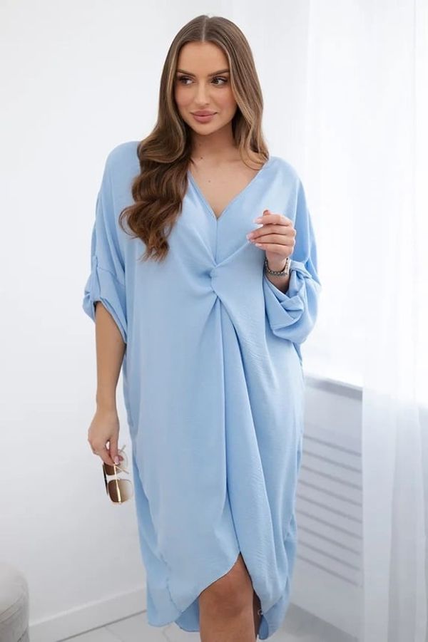 FASARDI Blue oversize dress with a decorative neckline