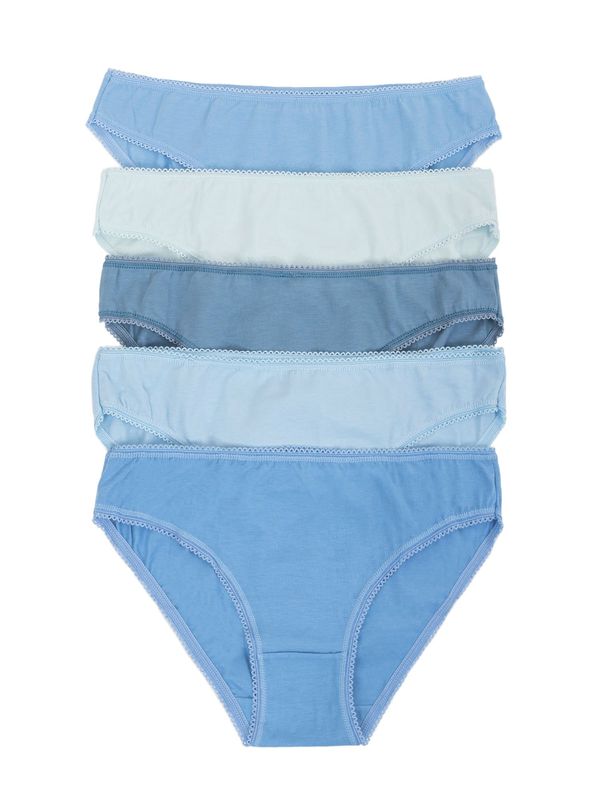 Fashionhunters Blue Plain Women's Panties with Lace 5-pack