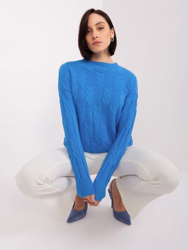 Fashionhunters Blue sweater with cables and viscose