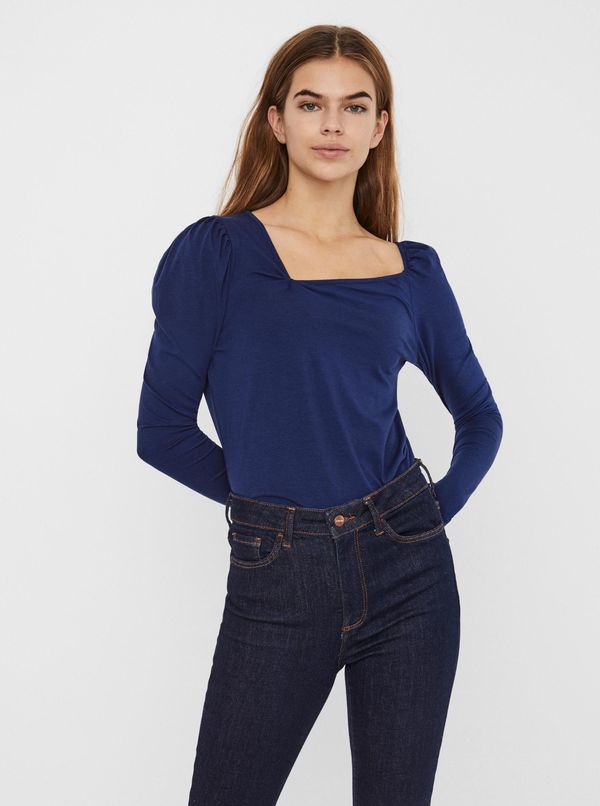 Vero Moda Blue T-shirt with asymmetrical neckline VERO MODA Panda - Women